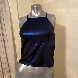 Mid length sparkly blue top